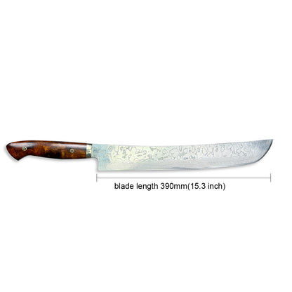 390mm Japanese Takeshi Saji Chef's Sakimaru-Slicer(Sujihiki) 390mm R2 Diamond Finish Damascus DHM