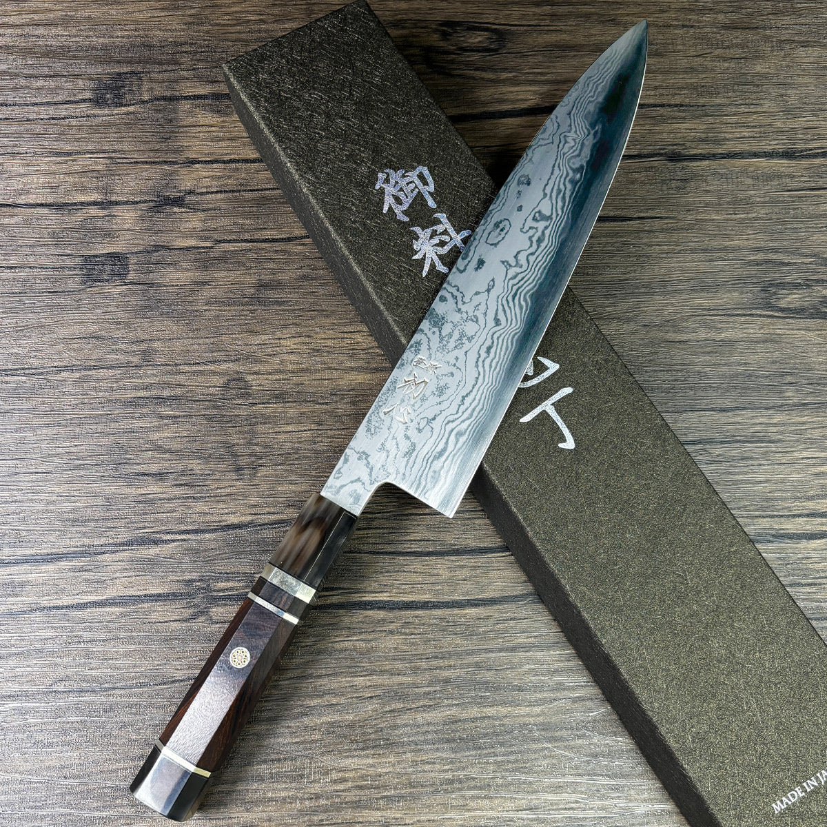 made in Japan Hatsukokoro damascus chef's gyuto knife blade 240mm  Blue Steel #1 Double edged desert ironwood kitchen knife