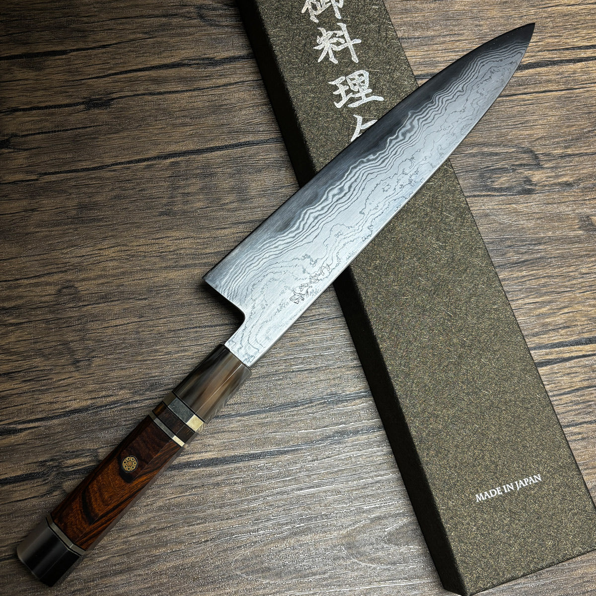 made in Japan Hatsukokoro damascus chef's gyuto knife blade 240mm  Blue Steel #1 Double edged desert ironwood kitchen knife