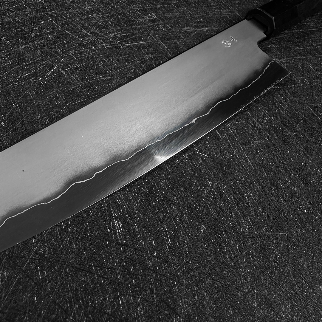Japanese K-tip Gyuto 210mm  Tetsujin & Naohito Myojin  Ginsan steel  Migaki Ebony Handle