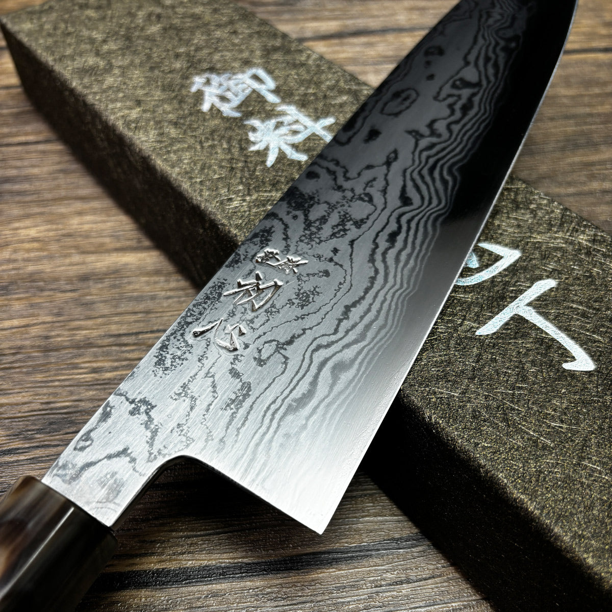 made in Japan Hatsukokoro damascus chef's gyuto knife blade 240mm  Blue Steel #1 Double edged desert ironwood kitchen knife