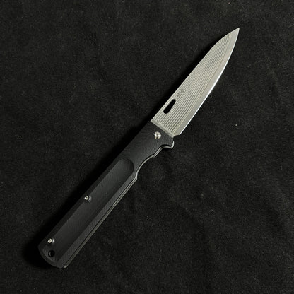 Japanese-origin Takeshi Saji Folding Knife: Damascus SG2 Powdered Steel, Handcrafted, G10 Handle.