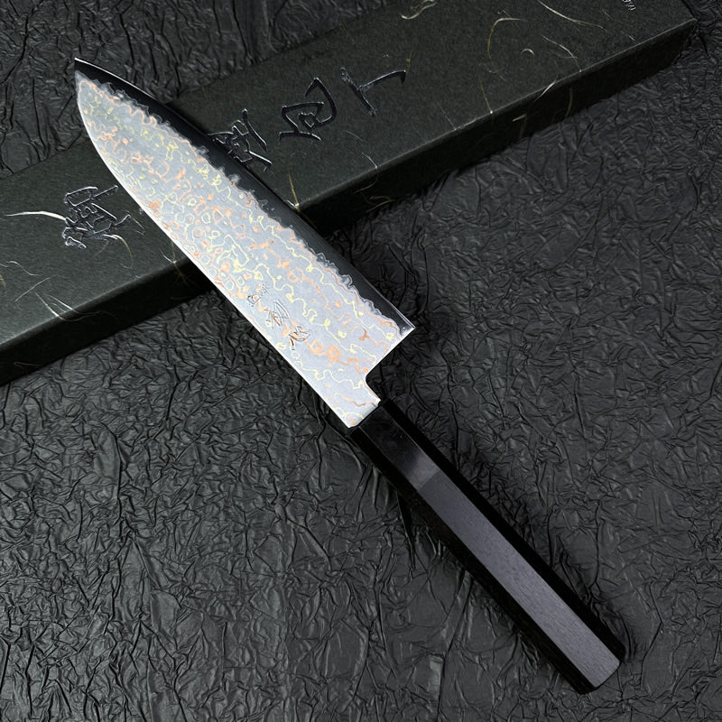 Japanese Santoku 180mm Hatsukokoro Colored Damascus with Aogami #2 high carbon steel