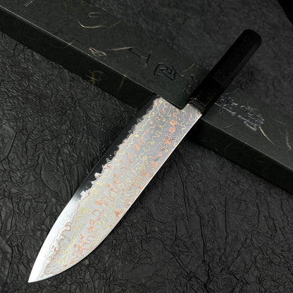 Japanese Santoku 180mm Hatsukokoro Colored Damascus with Aogami #2 high carbon steel
