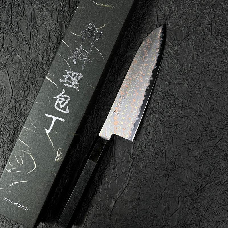 Japanese Santoku 180mm Hatsukokoro Colored Damascus with Aogami #2 high carbon steel