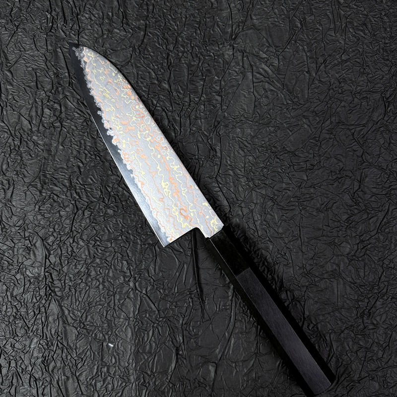 Japanese Santoku 180mm Hatsukokoro Colored Damascus with Aogami #2 high carbon steel