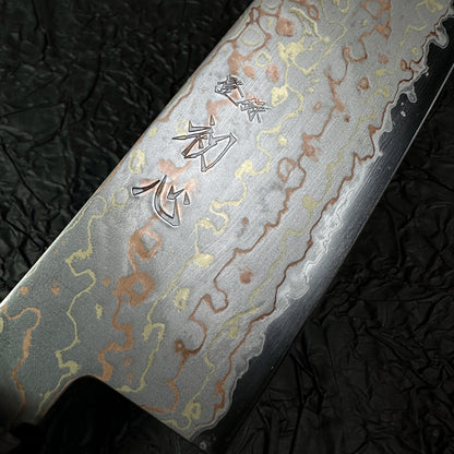 Japanese Santoku 180mm Hatsukokoro Colored Damascus with Aogami #2 high carbon steel