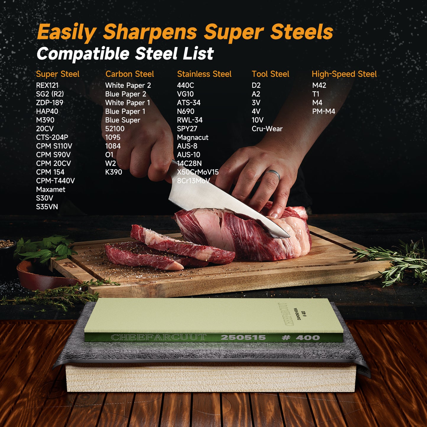 Cheefarcuut Sintered Diamond Sharpening Stone – 400 Grit, Fast Cutting for Super Steels like ZDP189 & S90V